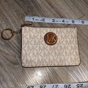 Michael Kors Jet Set Travel Small Zip Coin Pouch Card Case PVC Leather Pale Gold